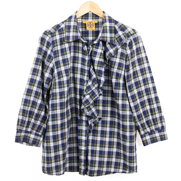 Tory Burch Tartan Plaid Button Down Ruffle Shirt - Size 12 - Picture 5 of 13
